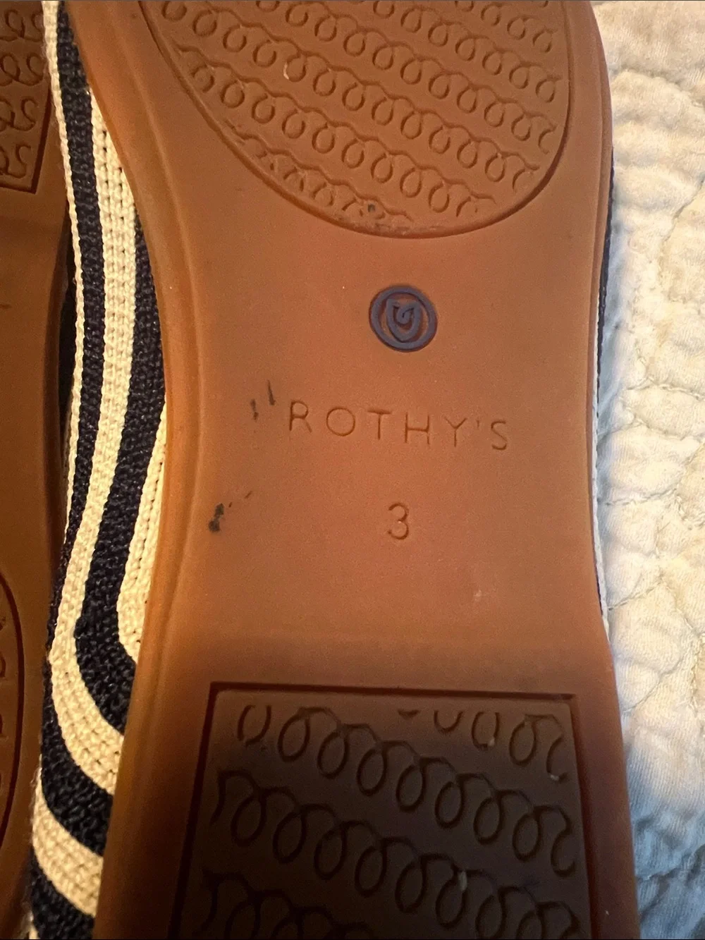 Rothy's Size 3 Kids Navy and White Striped Mary Jane Flats